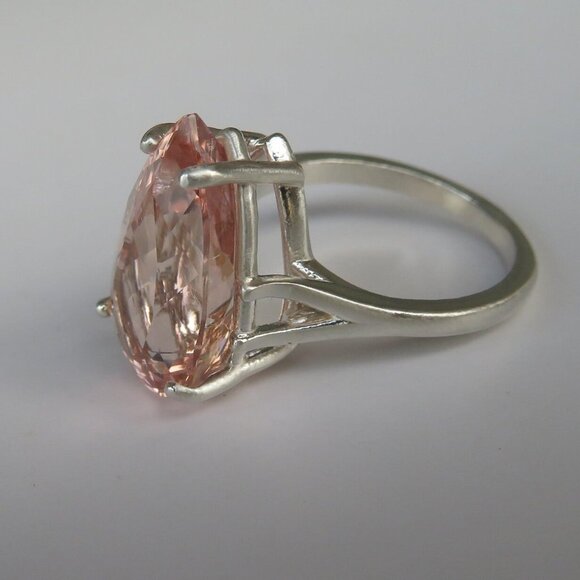 Rare Large Natural Salmon Pear Morganite Cocktail Ring In Sterling Silver 7.70ct - Picture 9 of 12